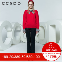 CCDD2018春装新品专柜正品韩版学院风假两件针织衫女红色套头上衣图片