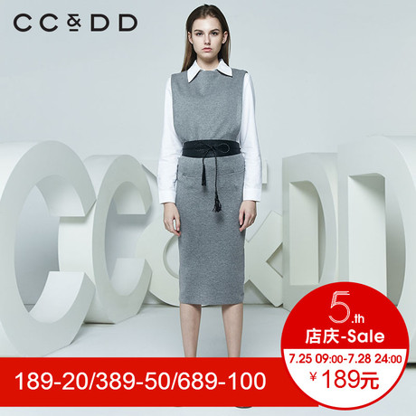 CCDD2018春装新品专柜正品修身显瘦无袖毛衫连衣裙女中长款韩版潮商品大图