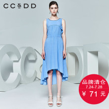 CCDD夏装新品专柜正品时尚女钉珠圆领收腰不规则无袖连衣裙图片