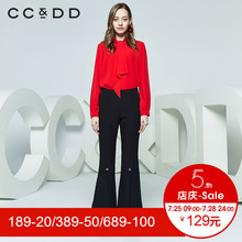 CCDD2018秋装新品专柜正品时尚显瘦红色立领薄款长袖衬衫女上衣潮图片