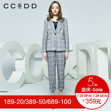 CCDD2018秋装新品专柜正品时尚休闲格子长款西装外套女宽松上衣图片