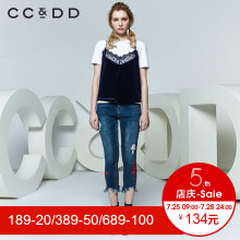 CCDD2018夏装新品专柜正品时尚性感蕾丝V领吊带上衣直筒T恤女两件图片