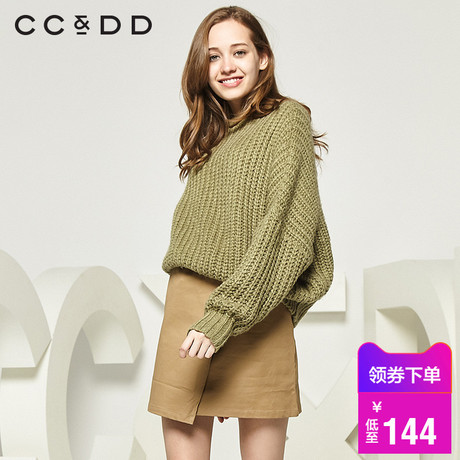 CCDD2018秋装新品专柜正品宽松圆领套头粗毛线气质长袖毛衣商品大图