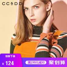 CCDD2018冬装新品专柜正品时尚条纹袖口系带气质半高领长袖针织衫图片