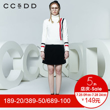 CCDD2018春装新品专柜正品短款修身彩条高领长袖针织衫女套头毛衫图片