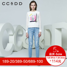 CCDD2018春装新品专柜正品时尚休闲字母长袖蕾丝圆领衫女套头衫图片