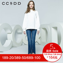 CCDD2018秋装新品专柜正品时尚韩版白色甜美套头圆领衫女长袖上衣图片
