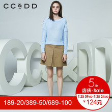 CCDD2018春装新品专柜正品时尚个性圆领露肩针织衫女套头毛衫上衣图片