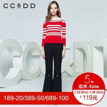 CCDD2018秋装新品专柜正品时尚韩版圆领条纹套头针织衫女毛衫上衣图片