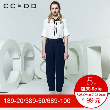 CCDD2018夏装新品专柜正品时尚荷叶边V领五分袖衬衫女套头上衣潮商品大图