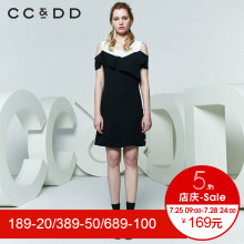 CCDD2018夏装新品专柜正品修身显瘦圆领露肩荷叶边短袖连衣裙女潮图片