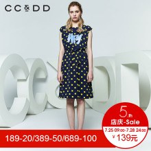 CCDD2018夏装新品专柜正品时尚复古收腰字母波点圆领无袖连衣裙女图片