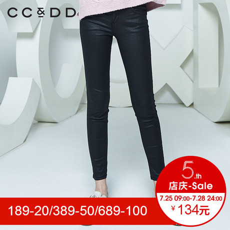 CCDD冬装新品专柜正品修身显瘦牛仔长裤女黑色小脚裤打底裤商品大图