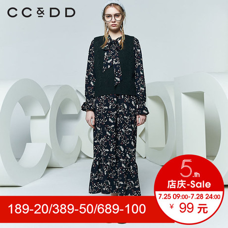 CCDD2018春装新品专柜正品韩版宽松V领套头马甲背心女无袖针织衫商品大图