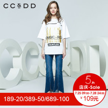 CCDD2018秋装新品专柜正品英文字母宽松长款短袖T恤女休闲上衣图片