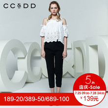 CCDD2018夏装新品专柜正品吊带露肩一字领钩花镂空短袖衬衫女上衣图片