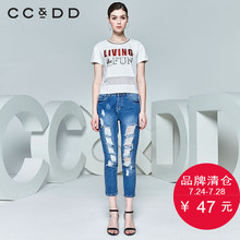 CCDD夏装新品专柜正品女字母印花圆领网纱拼接短袖t恤白色潮图片