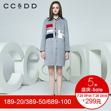 CCDD2018春装新品专柜正品气质淑女圆领字母毛呢大衣女中长款韩版图片