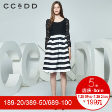 CCDD春装新品专柜正品气质修身圆领长袖蕾丝连衣裙女中长款图片
