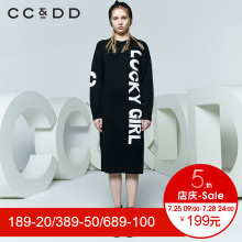 CCDD2018春装新品专柜正品韩版后开叉字母针织衫女中长款套头毛衫图片