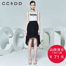 CCDD夏装新品专柜正品时尚休闲女钩花镂空字母圆领无袖连衣裙图片