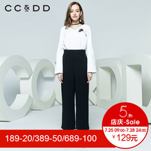 CCDD2018秋装新品专柜正品气质淑女V领印花薄款长袖衬衫套头上衣图片
