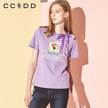 CCDD2018夏装商场同款新品圆领字母短袖t恤女宽松打底衫图片