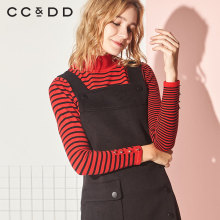 CCDD2018冬装新品专柜正品时尚收腰显瘦气质黑色仿呢料背带连衣裙图片