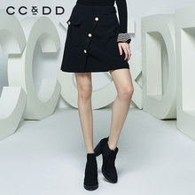 CCDD2018秋装新品专柜正品时尚黑色不规则中腰半身裙女a字裙短裙图片