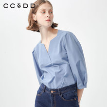 【商场同款】CCDD2018秋装新品衬衫复古灰蓝长袖休闲淑女套头衬衫图片
