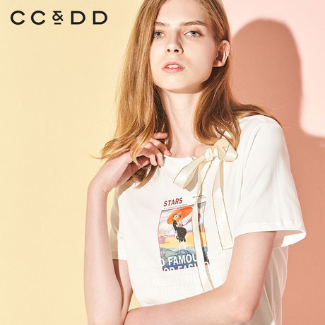 CCDD2018夏装商场同款新品圆领短袖T恤女打底上衣商品大图