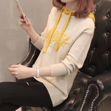 初秋女装新款2018韩版套头针织休闲连帽卫衣女短款宽松毛衣外套女图片