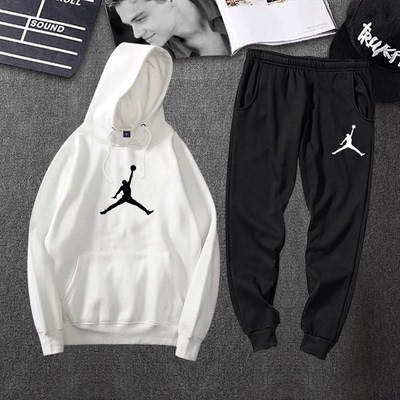 简绒AJ欧美潮牌23号飞人篮球男运动情侣乔丹带帽卫衣长裤套装卫裤