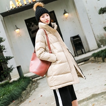 羽绒服女2018新款女装冬季韩版时尚立领中长款宽松白鸭绒加厚外套图片
