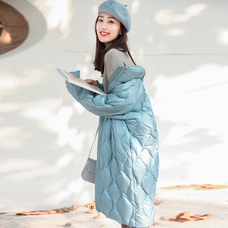 羽绒服女2018新款女装冬季韩版时尚系带过膝中长款白鸭绒加厚外套商品大图