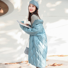 羽绒服女2018新款女装冬季韩版时尚系带过膝中长款白鸭绒加厚外套图片