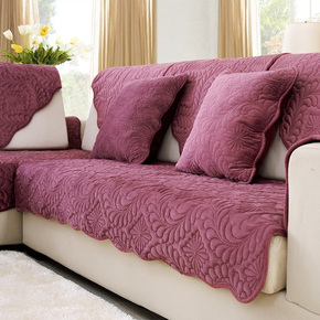 也米沙发垫布艺毛绒四季防滑简约现代欧式客厅紫色坐垫子皮沙发套