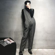 套装 两件套冬 孕妇冬装 时尚 秋冬加绒背带裤 潮妈西装 2018新款