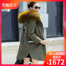 2018冬新款血兔绒派克服女装水貂皮草中长款貉子毛领皮草尼克外套图片