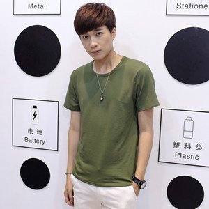 夏季短袖T恤军绿色圆领男士半截袖9.9包邮户外训练打底纯色上衣服