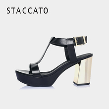 9JO02BL6 丁字扣带粗高跟女凉鞋 思加图夏季专柜同款 STACCATO