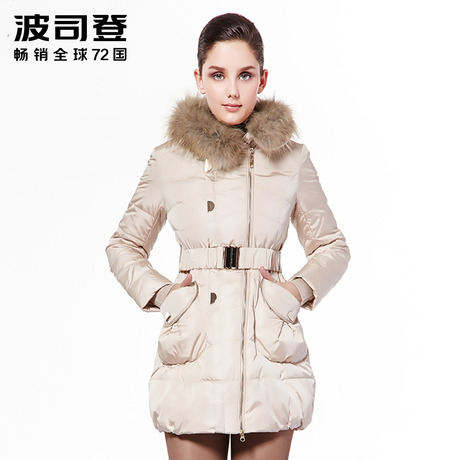 波司登中年女士羽绒服90%鸭绒斜门襟修身毛领中长款 B1301224商品大图