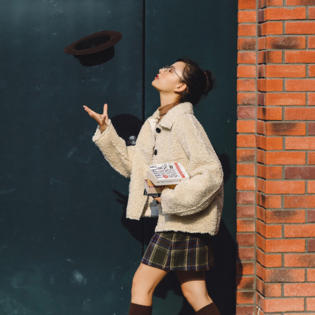 2018新款秋chic羊羔毛圈圈外套女短款冬学生百搭皮毛一体港风女装商品大图
