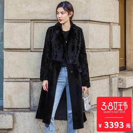 度登堡2017冬季新款羊羔毛皮草皮毛一体外套女装长款羊毛皮大衣商品大图