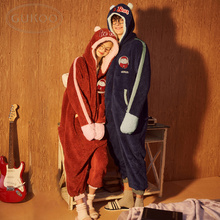 Gukoo 果壳咱们裸熊睡衣女冬情侣家居服冬季珊瑚绒可爱连体睡衣