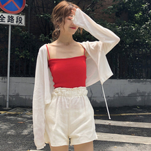 针织衫女春夏2019新款韩版系带宽松百搭防晒开衫纯色长袖短款上衣