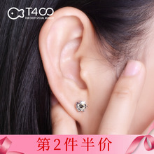 T400耳钉纯银女气质日韩国简约个性 学生耳坠镶施华洛世奇锆银耳饰