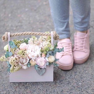 木质麻绳手提花篮摆件客厅插花花盒干花鲜花小花篮装饰多肉可批发