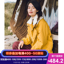 茵曼旗舰店2018冬装新款文艺翻领毛领保暖防风韩版短款棉衣外套女图片