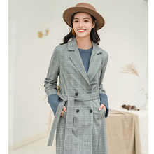 茵曼旗舰店2018冬装新款中长款复古格纹收腰显瘦长袖风衣女装外套图片
